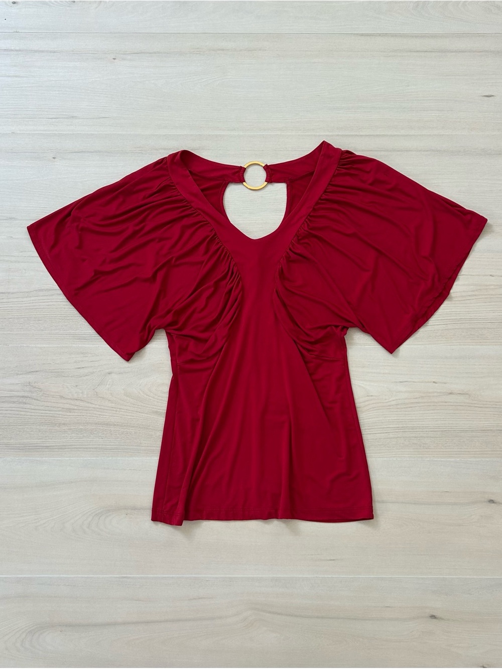 red batwing blouse